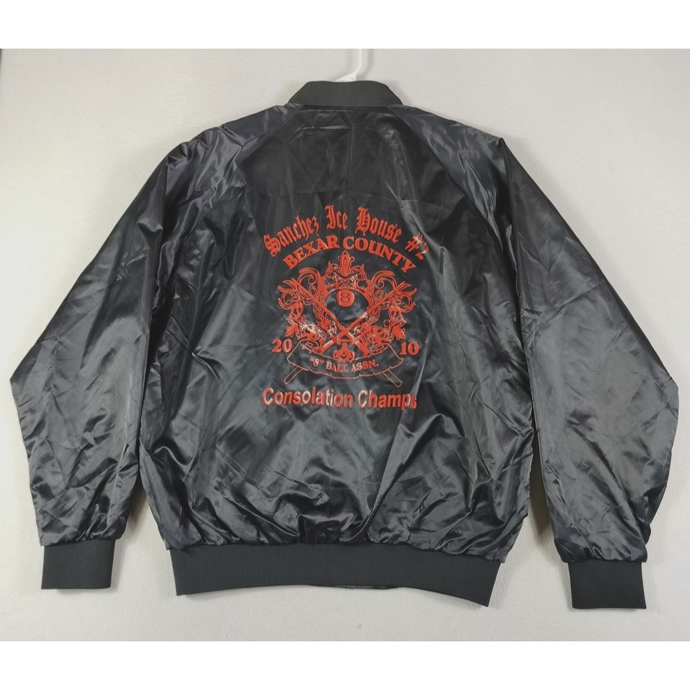 Vintage Cardinal Sanchez‎ Ice House 8 Ball Jacket Mens XL Black Pool